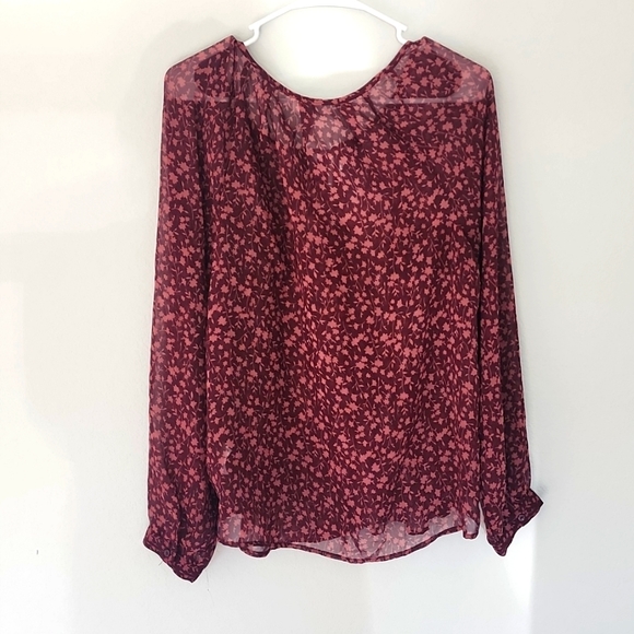 Old Navy maroon floral sheer blouse - Picture 2 of 4